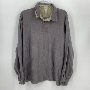 LL Bean Gray Brown Herringbone Polo Shirt Long Sleeve Cotton Mens XL